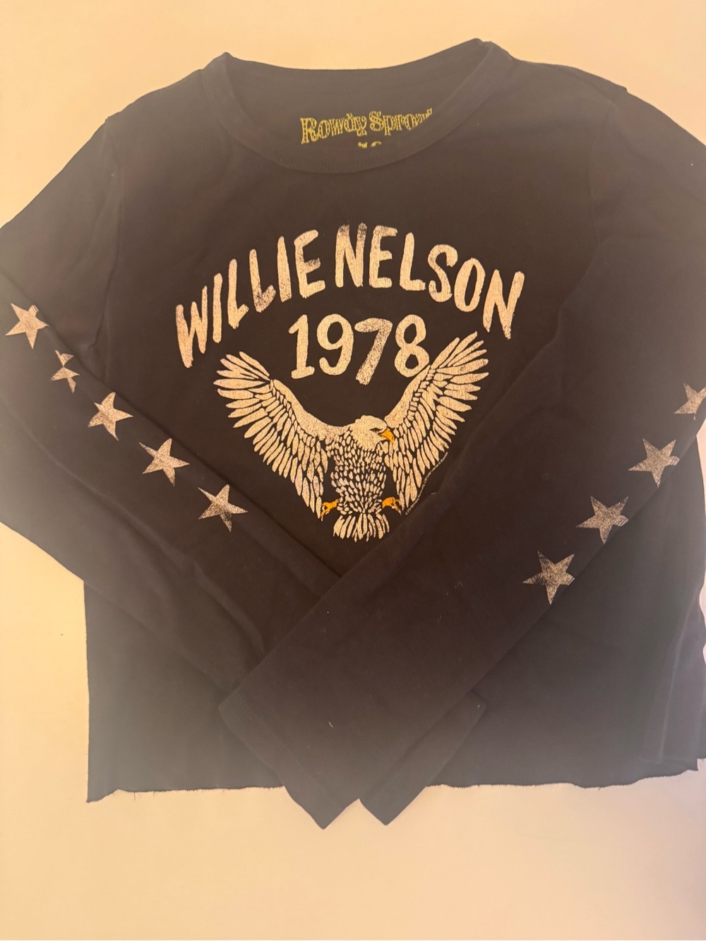 Rowdy Sprout Black Willie Nelson 1978 Eagle Long Sleeve Tee, Not Quite Crop